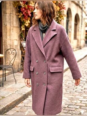 Free People Double-Breasted Pea Coat in Dusty Mauve